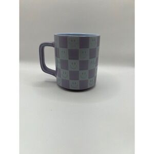New Smiley Face Coffee Mug‎ Checkered Pattern Purple Blue